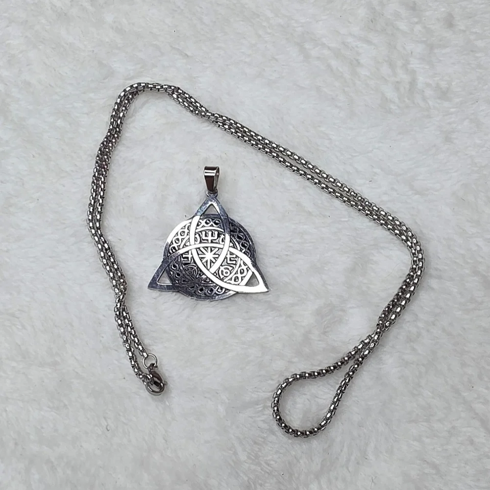 Intricate Stainless Steel Triquetra Pendant Necklace Norse Viking